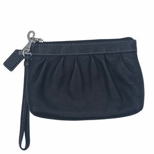 Coach Black Leather Zip Top Wristlet with Strap